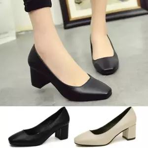 여자 사각코 미들 통굽 데일리 오피스 편안한 베이직 펌프스