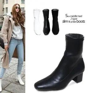 [카미엣뮤즈]미들힐 슬림 핏 앵클부츠_KM19w071