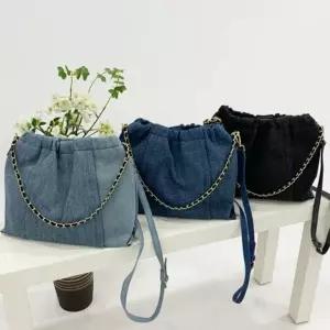 [다잇템]여자 사계절 데일리 활용 데님 골드체인 숄더 크로스백