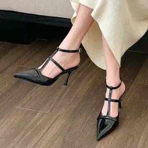 [하프클럽/] 스퀘어 멀티라인 미들 구두 샌들힐 0176