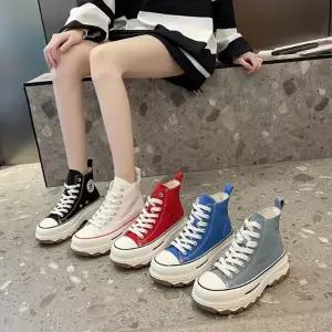 [하프클럽/] 배색 통굽 플랫폼 스티치 하이탑 스니커즈 0303