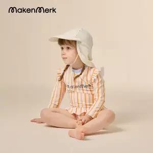 [메켄메르크]유아 아기 여아 긴팔 래쉬가드 원피스 수영복 + 플랫캡세트