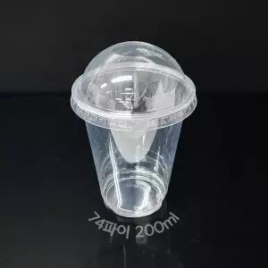 [원포장]74파이 7온스(200ml) 투명 PET컵+무타공 돔리드 뚜껑 500개