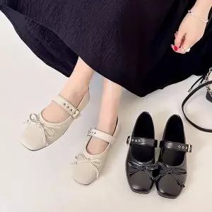 [하프클럽/] 라운드 리본 스트랩 플랫슈즈 단화 0327