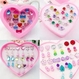 주얼리 패션 귀걸이 아동 어린이 여아 키즈 생일 선물 다이아 보석 공주 악세사리 쥬얼리 귀걸이 반지 세트