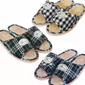 푹신한 체크 지압 슬리퍼 오픈토 실내 지압 슬리퍼 사무실 논슬립