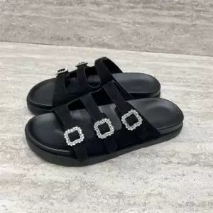 스파이더맨 여성 화 일자 가죽 버전 비치 소가죽 큐빅 버클 샌들 슬리퍼 OPH5