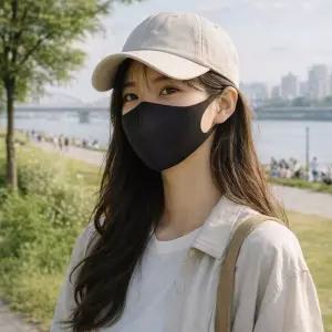 스마티언 숨쉬기 편한 슬림핏 새부리형 신축성 있는 빨아쓰는 연예인 패션 마스크 블랙 12.5 X 17cm