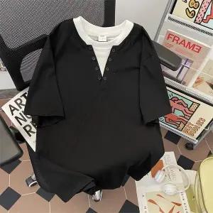 그레이 남자 투피스 라운드넥 반팔티 티 인조 반팔 셔츠 여름용 작은 넥 5부 admr2