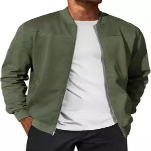 런카티 남성 스웨이드 봄버 재킷 풀 지퍼 캐주얼 소프트쉘 바시티 포켓이 있는 경량 빈티지 가을 코트