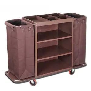 룸메이드 카트 호텔 청소 단면 린넨카트 끌차 4인치 수거