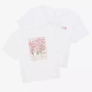 [매장판] 노스페이스 여성 크롭 반팔 티 플로렛 그래픽 데일리 티셔츠 오프 화이트 NT7U