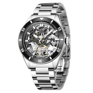 스테인리스 스틸 케이스와 밴드가 있는 남성용 프리 포커스 유니크 시계 자동 기계식 클래식 올 스켈레톤 (루비 무브먼트 / 5ATM 방수 초광속)