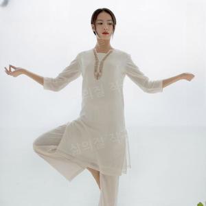 여성 명상복 요가 기도복 전통 세트 태극권 수련복 상하의