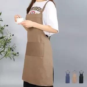 카페 앞치마 여성 원피스 무지 주방 식당 스타일 어깨끈 면 성인 포켓 롱 직업용 작업용 원피스형 생활