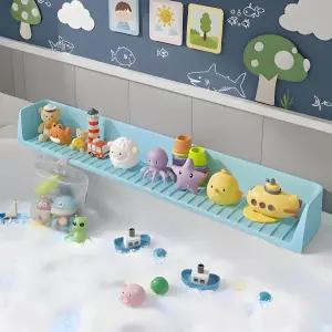 26피트 초광각 스플래시 배리어 흡입 컵이 있는 욕조 가드 실리콘 보관 가방 블루