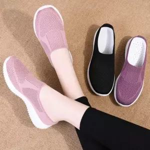 여성 여름 메쉬 펀칭 니트 슬립온 뮬 스니커즈 신발