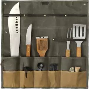 투르본 야외 캠핑 걸이 도구 롤백 캔버스 식기 파우치 탈착식 캠프 바비큐 디너웨어 조리기구용 다용도