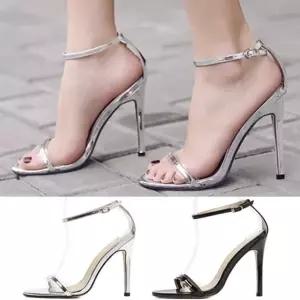 [옷자락]여자 드레스업 킬힐 발목 스트랩 실버 샌들 힐