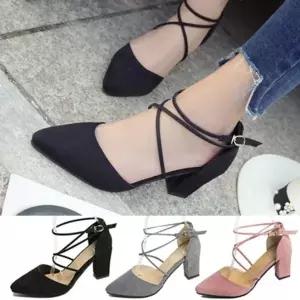 [옷자락]여자 발목 끈 스트랩 스웨이드 뾰족코 펌프스 힐