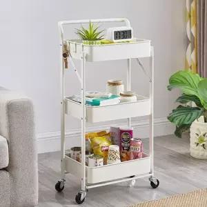 무조립 접이식 3단 트롤리 손잡이 이동식 선반 카트 선반정리대 선반정리 주방선반