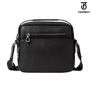 [탑보이] 심플 레더 더블 지퍼 포켓 미니 크로스백 (BP077)