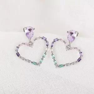 [하프클럽/]시후주얼리 컬러 시뮬럿 보석 러블리 하트 드롭 귀걸이 EC575E