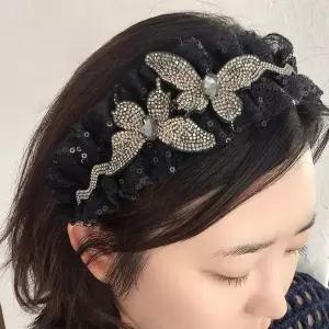 [콩심팥심]화려한 나비 큐빅 프릴 헤어밴드