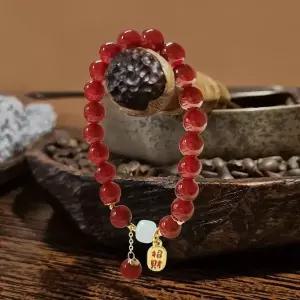 [하프클럽/]팔찌 레드 레드염주장식 마노석옥팔찌 장식품 마노석