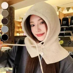 단추 니트 페이크 후드 편한 넥워머 니트 페이크 후드 단추