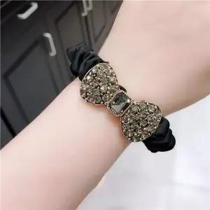 예쁜 큐빅 리본 머리 끈 스크런치 곱창 밴드 2P 블랙