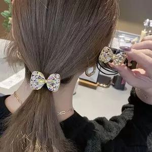 여성 당고 포니테일 머리 리본 큐빅 헤어 끈 2개 세트 머리끈세트