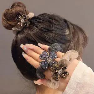 당고 똥 머리 끈 비즈 큐빅 헤어 곱창 밴드 2개 세트 예쁜머리끈