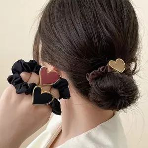 예쁜 하트 헤어 곱창 밴드 당고 똥 머리 끈 3개 세트 여름곱창밴드