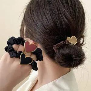 예쁜 하트 헤어 곱창 밴드 당고 똥 머리 끈 3개 세트 여름곱창밴드