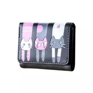 고양이 반지갑 여학생 PU가죽 11.9cm 귀여운 실용적 여성지갑-WFNQJK2