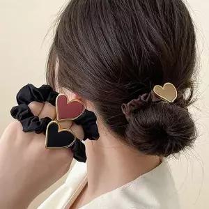 [콩심팥심]예쁜 하트 헤어 곱창 밴드 당고 똥 머리 끈 3개 세트 여름곱창밴드