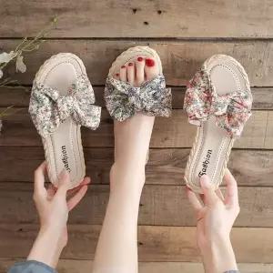 리본 여성 슬리퍼 미끄럼방지 여름신발 샌들 꽃무늬 여성스런슬리퍼 여성여름슬