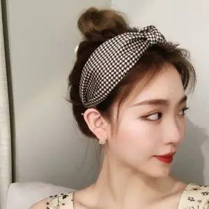 포인트 패턴 린넨머리띠 넓은 헤어밴드 와이드 머리띠