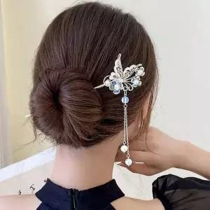 여성 예쁜 꽃 나비 진주 방울 올림머리 일자비녀 빗핏 웨딩헤어핀