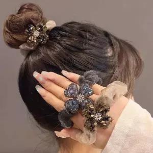 당고 똥 머리 끈 비즈 큐빅 헤어 곱창 밴드 2개 세트 예쁜머리끈