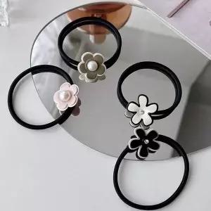 포니테일 헤어 고무줄 꽃 진주 큐빅 머리 끈 4P 세트 머리끈세트