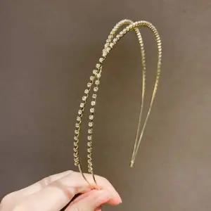 골드 비즈 큐빅헤어밴드 더블스트랩 블링 머리띠