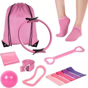XinM 필라테스 링 및 볼 세트 13인치 서클 요가 3 저항 밴드가 포함된 6개의 홈 키트 9.8인치 그립 양말