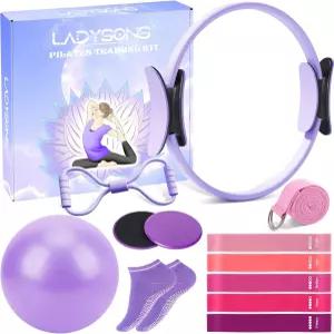 비너스필터 필라테스 링 세트 - 12.6인치 매직 서클 9.8인치 볼 슬라이딩 디스크 저항 밴드 및 트레이닝