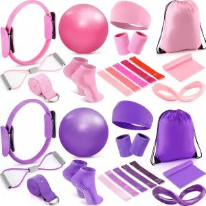 여성용 Poen 홈 필라테스 에센셜 키트 요가 볼 스트레칭 스트랩이 포함된 30개 링 및 장비 세트 8가지 형태