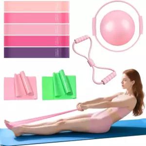 여성용 필라테스 에센셜 키트 13인치 매직 서클 링과 요가 볼이 포함된 10PCS 세트 토닝 및 스트레칭