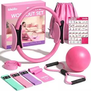 여성용 왈리토 홈 필라테스 키트 매직 서클이 있는 링 세트 저항 밴드 그림 8 운동 미니 볼 컴팩트 토닝