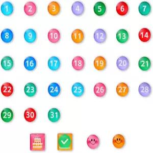 냉장고 화이트보드 달력용 컬러풀 유리 카보숑 마그네틱 번호 홈 정리 교실 장식용 자석 날짜 (35 25mm