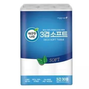 [깨끗한나라]고품질 WL 깨끗한나라)3겹데코소프트화장지(27M/30롤) 3겹데코 휴지...